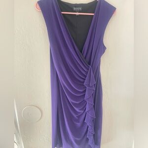 Nicole Miller Purple Ruched Wrap Midi Dress